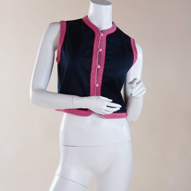 S/S 1980 Yves Saint Laurent Rive Gauche documented runway vest with braided trim with buttons 