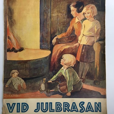 1935 Swedish Magaine Vid Julbrasan, At The Christmas Fire, Art Work By K Erykstrand, Vintage Scandinavian Magazine, Ephemera 