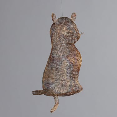 Small Knit Steel Seated Cat from the Island of Sumba