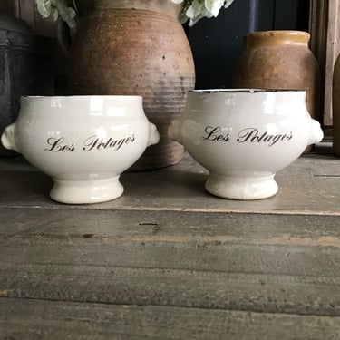 1 French Ironstone Les Potages, Soup Bowl, Stoneware Mini Soupière, Compote, Pedestal, Lions Head, French Faïence, French Farmhouse 