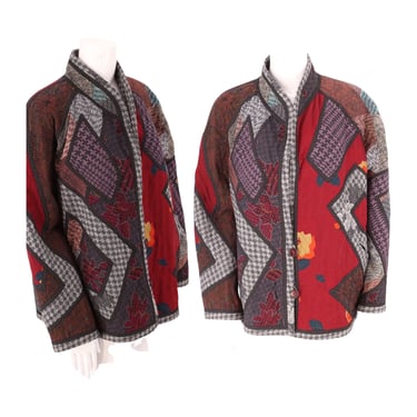 80s KOOS Van Den Akker patchwork wool jacket / vintage 1970s art to wear reversible quilted coat sz L 