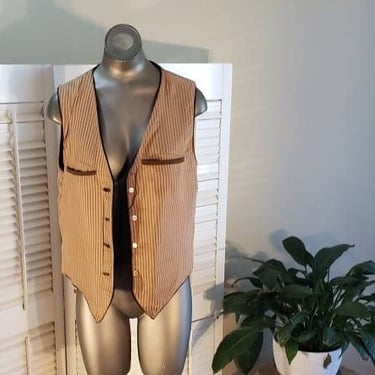 Vintage 70s Reversible Brown Leather Vest 40' Chest 