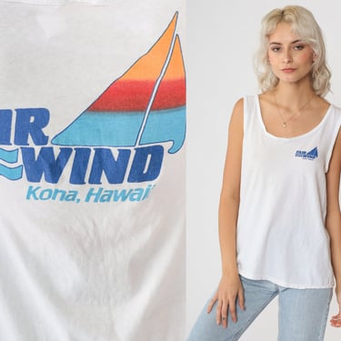 Kona Hawaii Tank Top 90s Fair Wind Cruises Shirt Sleeveless Boat Tour Graphic Tee Sailboat T-Shirt Retro White Burnout Vintage 1990s Small 