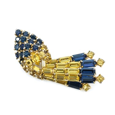Blue And Yellow Stone Tear Drop Brooch