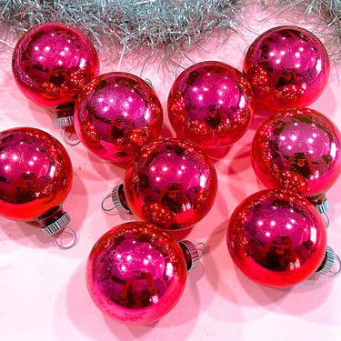 VINTAGE: 9pcs - Shiny Brite Striped Glass Ornaments - Pink Ornaments - Old Christmas Ornaments - Holliday 