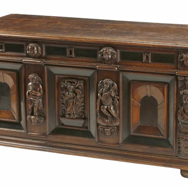Antique Cassone, Chest, Trunk, Italian Figural Carved Wood, 18th C., 1700's!! Condition: