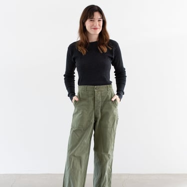 Vintage 26 27 28 Waist x 31 Inseam Olive Green Army Pants | Unisex Herringbone Twill Utility Fatigues Military Trouser | Button Fly | F523 
