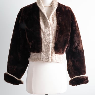 Adorable 1940's Mouton Chubby Jacket With Forstmann Wool Trim / SM
