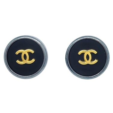Chanel Button Earrings Clip-On Black 96P