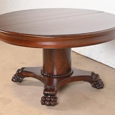 R. J. Horner Antique Victorian Carved Mahogany Pedestal Extension Dining Table, Newly Refinished
