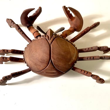 Vintage 70’s Large Hand Carved Solid Wood Fiddler Crab 