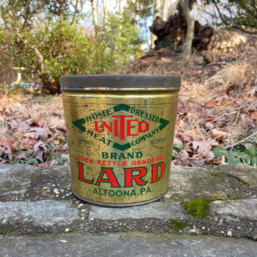 Altoona Pennsylvania United Brande Lard Tin Can Gold Home Dressed Meat Company with Lid 