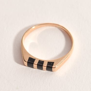 Minimalist 14K Black Onyx Inlay Ring, Striped Yellow Gold Stacking Ring, Size 5 1/2 US 