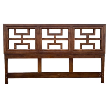 Chinoiserie King Headboard with Geometric Fretwork by Century - Vintage Chin Hua Asian Chippendale Hollywood Regency Style Wood Furniture 
