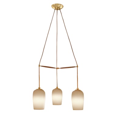 Lightolier Chandelier with 3 Striped Milk Glass Shades 1950s - SOLD