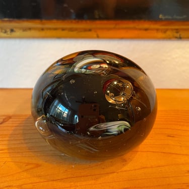 Handblown Art Glass paperweight Black Swirls | Clear Controlled Air Bubbles Glass Figurine | Beautiful Black Glass Paperweight 