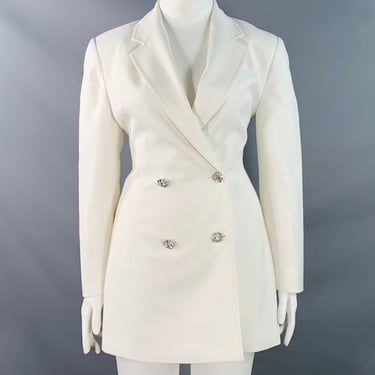 ROTATE Size 10 White Polyester Wool Double Breasted Notch Lapel Jacket