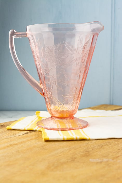 Vintage Jeanette Glass Windsor Pink Cubist Diamond Point Glass Pitcher on sale Set