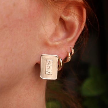 Sterling Rectangle EARRINGS / Vintage 90's Jewelry / Texture Silver Earrings 