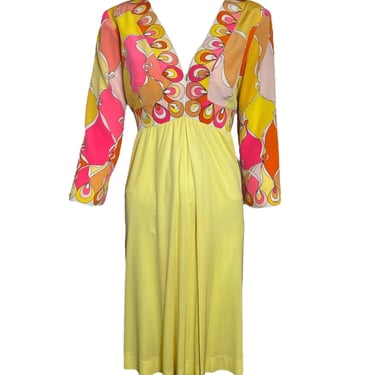 Emilio Pucci Pink & Yellow Psychedelic Silk Crepe Midi Dress