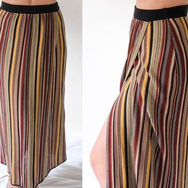 Vintage 90s GISPA Earthtone Serape Stripe Santana Knit Faux Wrap Skirt | Made in Italy | 1990s Y2K Italian Designer Bohemian Textured Skirt 