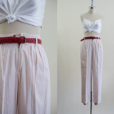 high waisted pants | 80s red white striped LizSport Liz Claiborne cotton trousers 