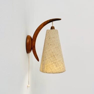 Mid century teak wall lamp with cord shade by E. R. Nele for Temde, 1960s 