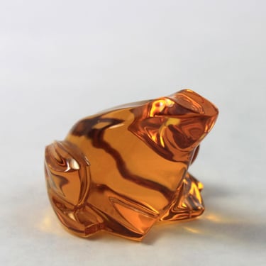 Baccarat Crystal Frog Honey Yellow Paperweight Figurine France 