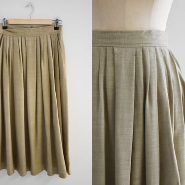 1980s Khaki Flax Blend Midi Skirt 