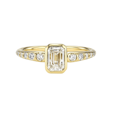 Pillow Solitaire with Bezel Set Emerald Cut Diamond — Commitment, Curated