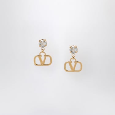 Valentino Garavani Gold Vlogo Signature Earrings With Silver Swarovski Women