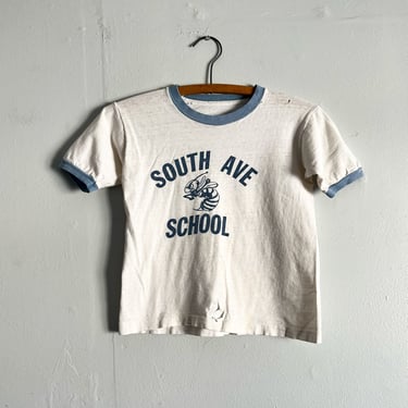 Vintage 60s South Ave School Hornets Ringer T Shirt Childrens Size Womens XS 