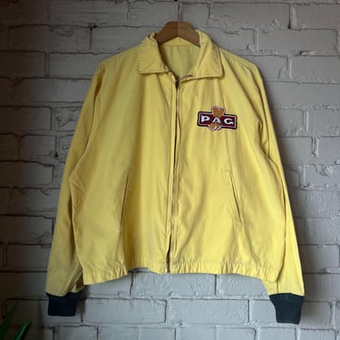 L XL, Vintage 1950s 1960s Yellow Zip Up Jacket, Seed Advertisement, PAG, Corn 