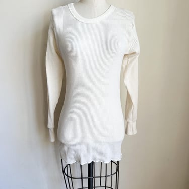 Vintage 2000s Cream Waffle Knit Thermal Top / S 