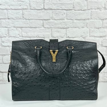 Yves Saint Laurent Ostrich Leather Large Cabas ChYc Bag, Black