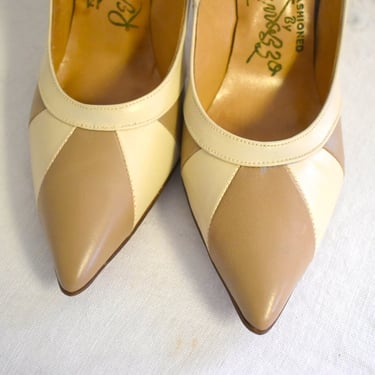 1950s Renazzo Leather Neutral Heels, Size 7 1/2 AAAA 