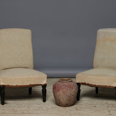 Pair of Small French Armless Parlor Chair with Turned Legs