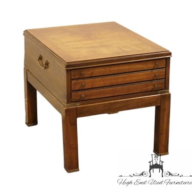 ALTAVISTA LANE Italian Campaign Style Burled Walnut 22x27" Accent End Table 