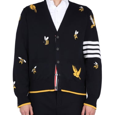 Thom Browne Men Cardigan With Birds And Bees Inlays