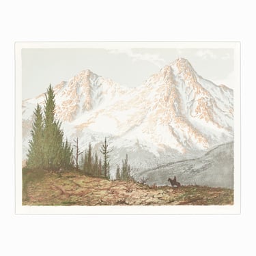 1977 Segundo Huertas-Aguiar Lithograph Print on Paper "Mountain Majesty" Landscape 