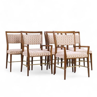 Paul McCobb for Calvin Irwin Collection Mid Century Walnut and Brass Dining Chairs - Set of 8 - mcm 