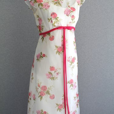 1960s - Pink floral Organza - Party Dress - Cottagecore - by Lorrie Deb -  Estimated size L 