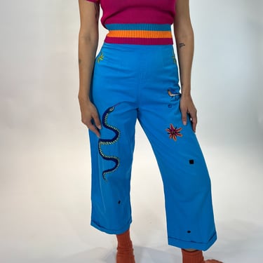 50s Blue Lucky Embroidered Pant