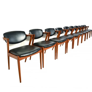 Kai Kristiansen Teak Arm Chairs Model 42 Set of 10 Danish Modern 