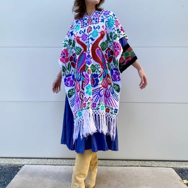 Peacock Daydream Cross Stitch Knit Poncho