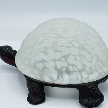 Vintage Look Bronze Turtle Lamp Frosted White Glass Shell Table Light 8
