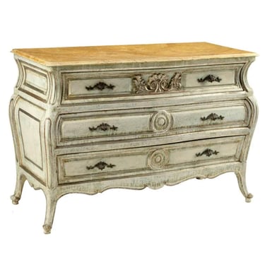Vintage French Louis XV Style Faux Marble Painted Bombe Chest of Drawers Commode 