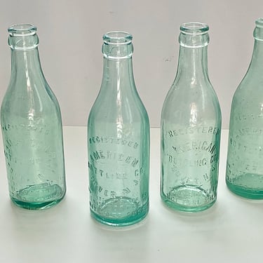 4 Antique American Bottling Co Green Glass Bottles Dover NJ 7 Ounce Vintage soda bottles 