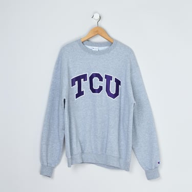 Vintage Y2k TCU Sweatshirt - stitched lettering, college, pullover, crew neck, texas christian university - Men's L 