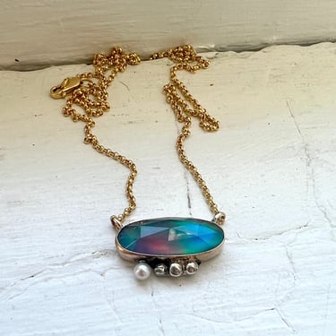 Northern Lights Opal Pendant in 14k goldfill and sterling silver handmade pebbles and a 